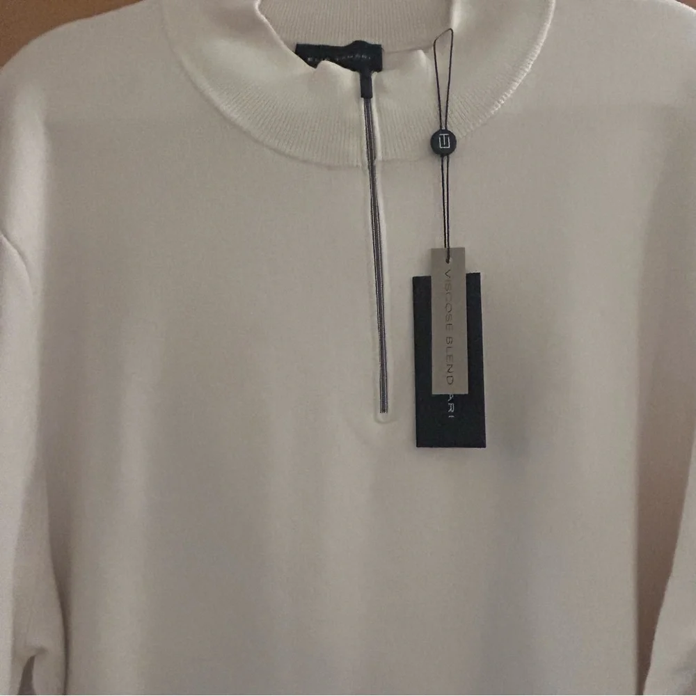 NWT Elie Tahari Men’s XL 1/4 Zip Sweater Ivory Knit Pullover Minimalist Business